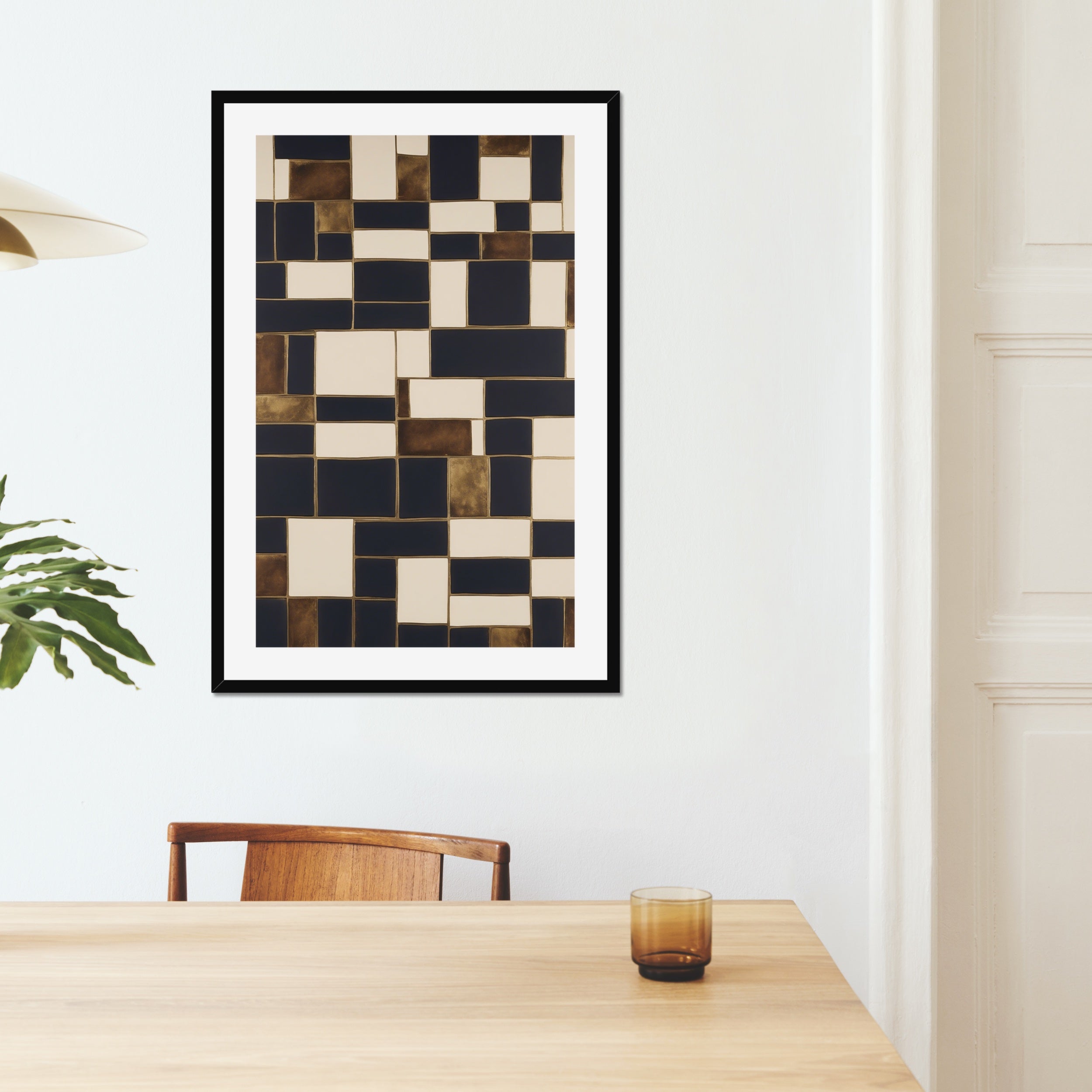 Abstract wall art in 24x36 poster framed size mounted with black frame in living room named chic